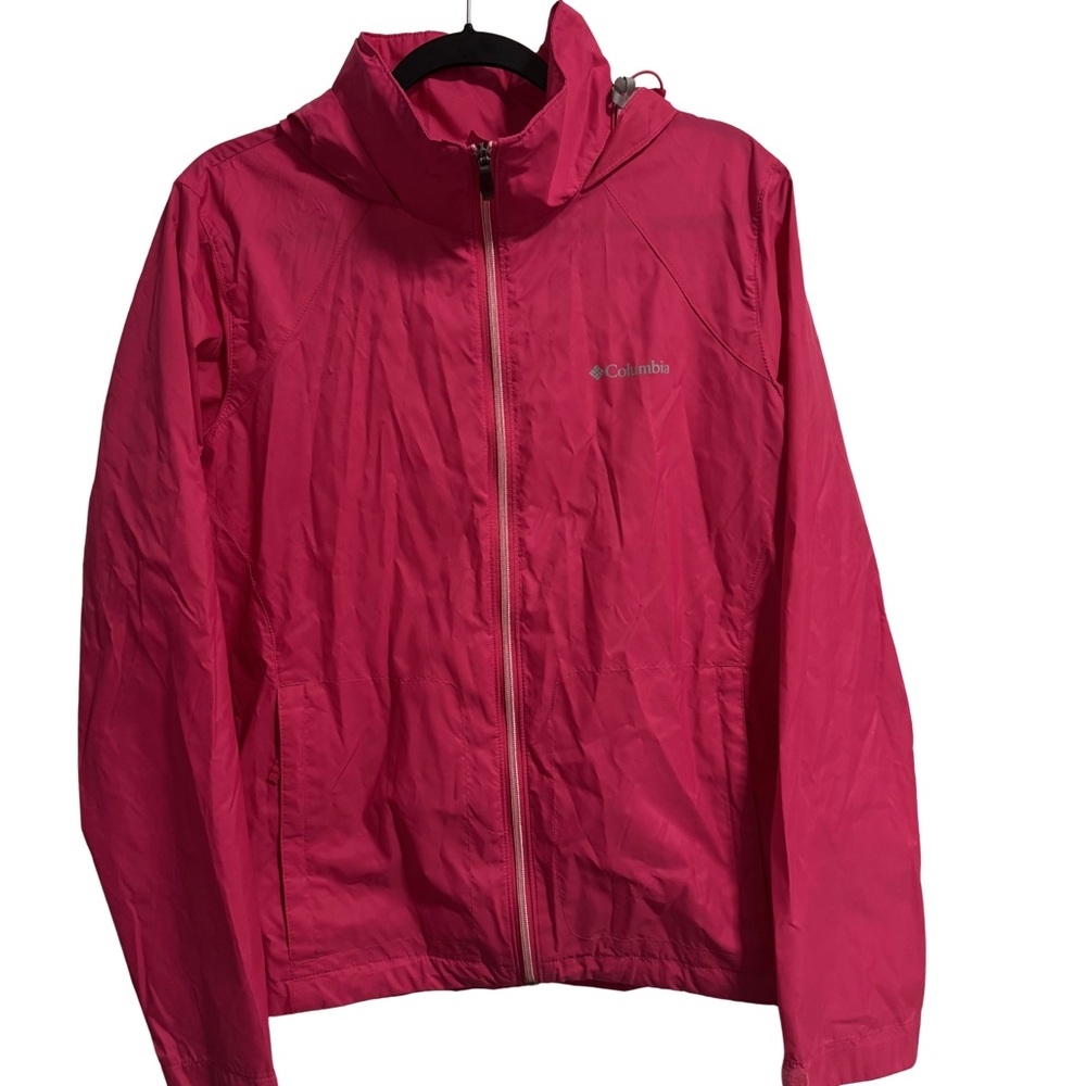 Columbia Jacket Womens XL Pink Full Zip Hooded‎ Nylon Shell Windbreaker